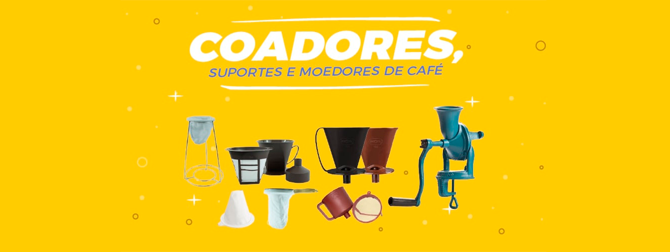 Banner de coadores, suportes e moedores de café
